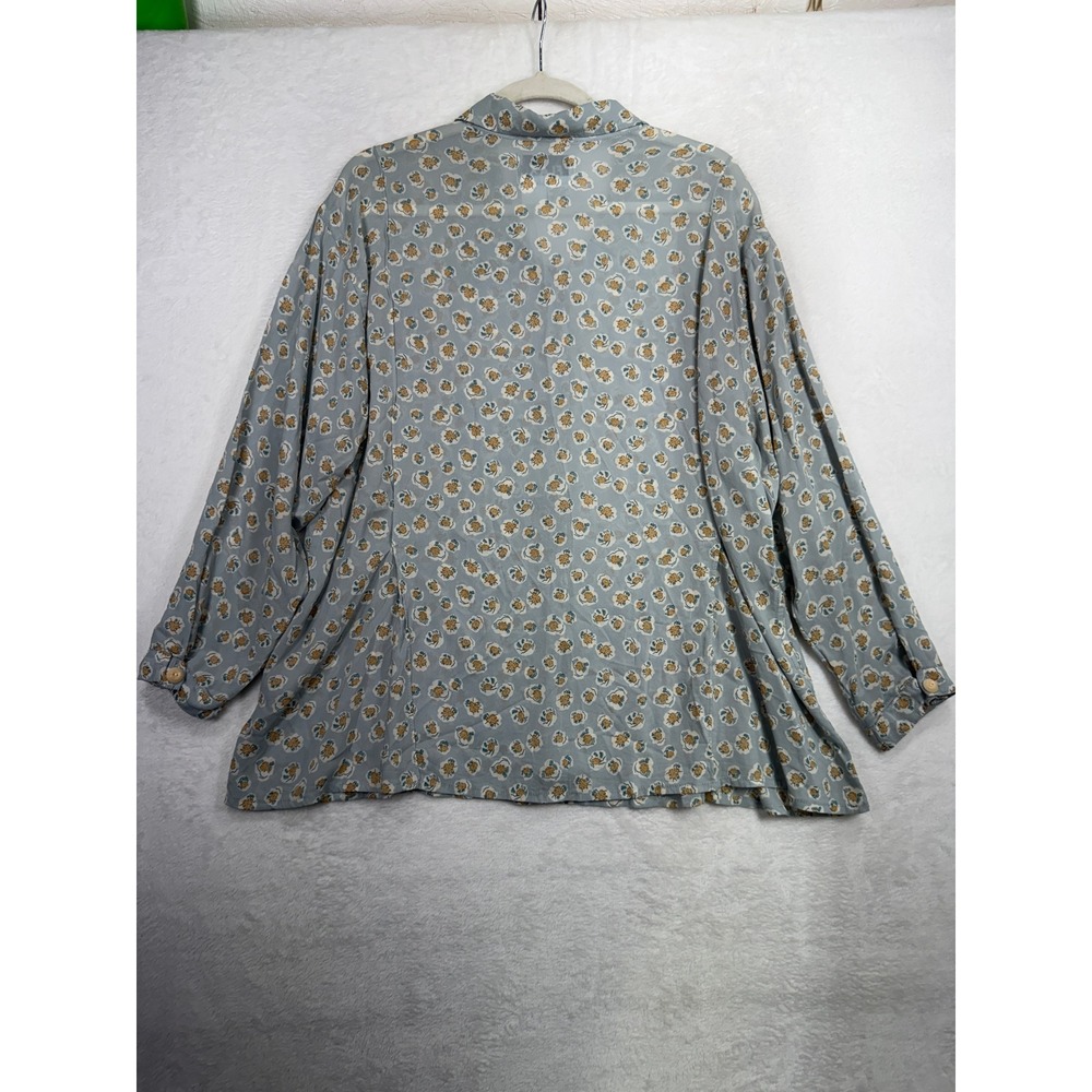 FLAX Medium Button Down Shirt Floral Relaxed Long Sleeve Cottagecore Prairie - Picture 10 of 11